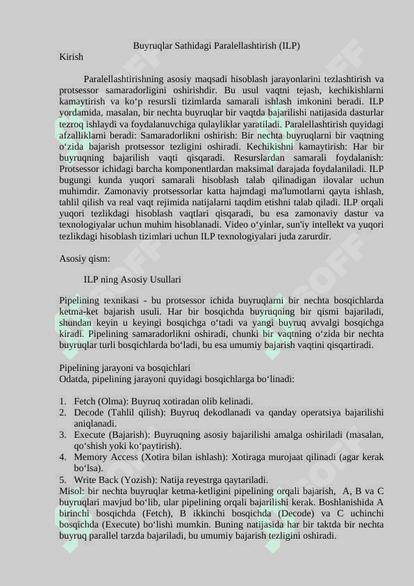 Buyruqlar sathida paralellashtirish. 2
