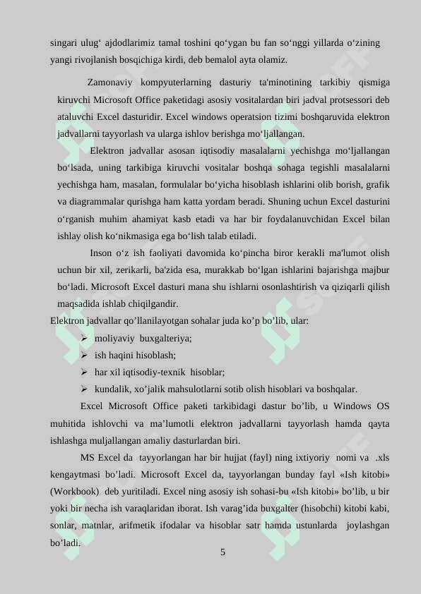 Elektron jadvallar. Microsoft Excel dasturida formulalar bilan ishlashning ahamiyati va usullari 5