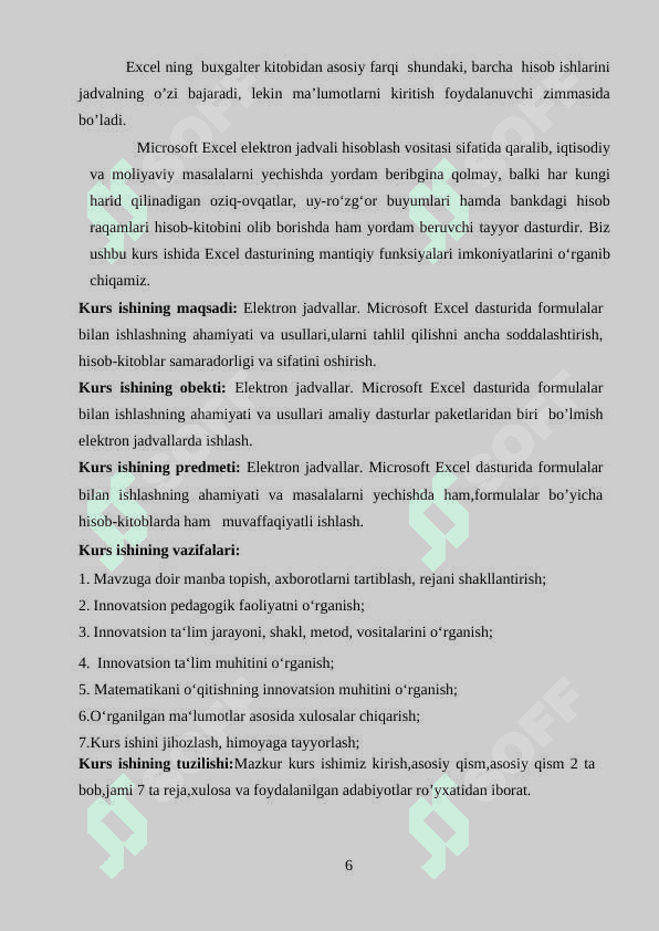 Elektron jadvallar. Microsoft Excel dasturida formulalar bilan ishlashning ahamiyati va usullari 6