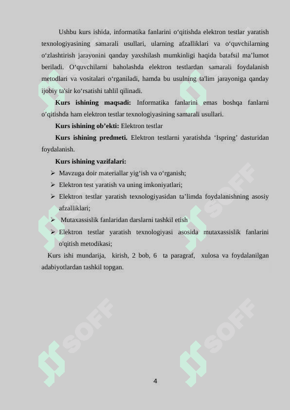 MAVZU: INFORMATIKA FANLARINI O’QITISHDA ELEKTRON TESTLAR YARATISH TEXNOLOGIYASINING SAMARALI USULLARI 4
