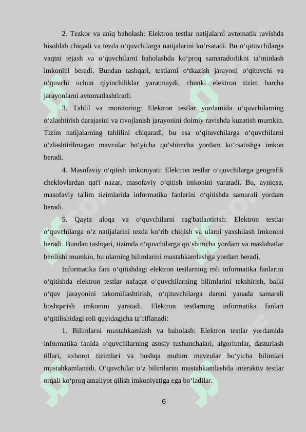 MAVZU: INFORMATIKA FANLARINI O’QITISHDA ELEKTRON TESTLAR YARATISH TEXNOLOGIYASINING SAMARALI USULLARI 6