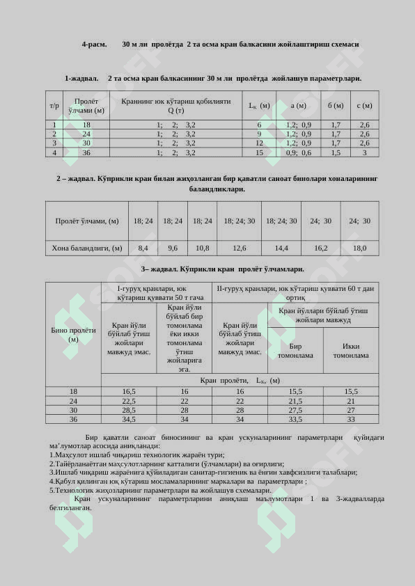 Sanoat binolari. Bir va ko'p qavatli binolar va kran uskunalarining asosiy parametrlarini aniqlash 7