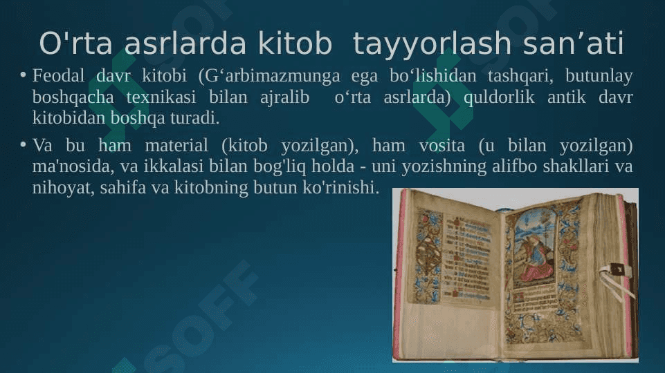 O'rta asrlarda qo'lyozma kitoblarni tayyorlashda foydalaniladigan asboblar va anjomlar. 4