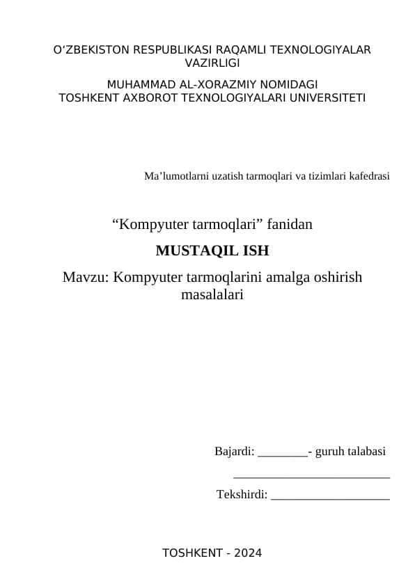 Kompyuter tarmoqlarini amalga oshirish masalalari
