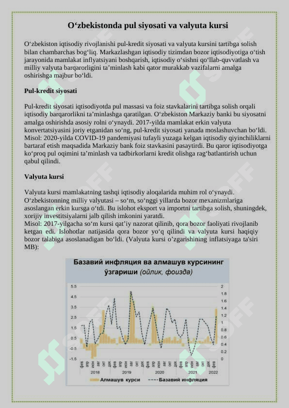 O‘zbekistonda pul siyosati va valyuta kursi 2