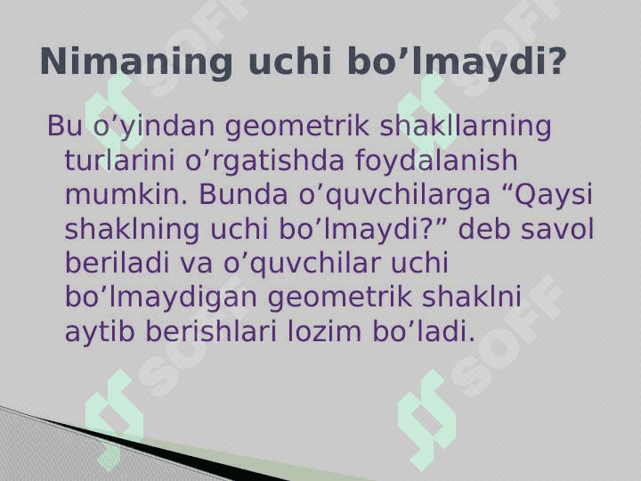 Geometrik figuralarni farqlash va nomini aytishga o’rgatish 8