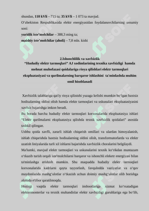 ELEKTR TARMOQLARI MOLIYA-IQTISODIYOT BO’LIMI 4