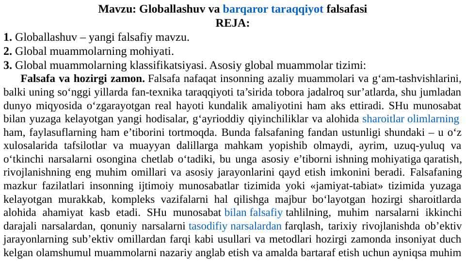 Globallashuv va barqaror taraqqiyot falsafasi