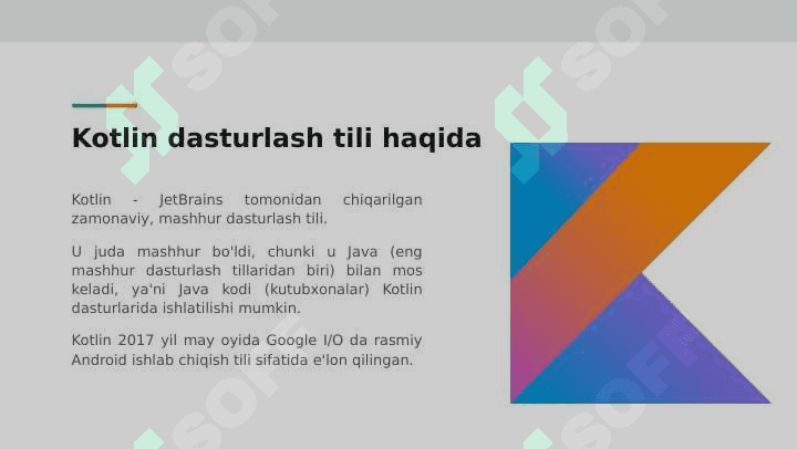 JAVA VA KOTLIN DASTURLASH TILLARIDA ILOVALAR ISHLAB CHIQISH. KOTLIN TILI 2
