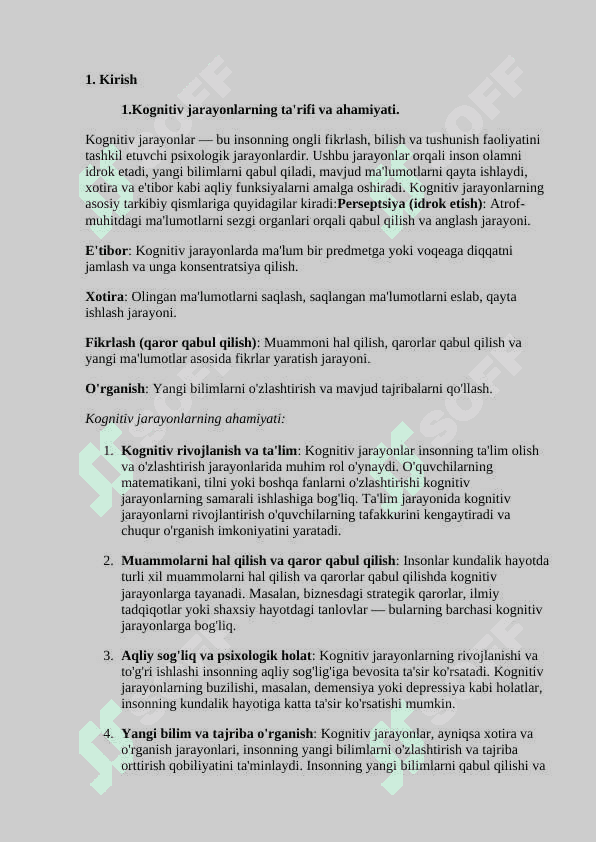 kognitiv jarayonlarning shakllanishi 2