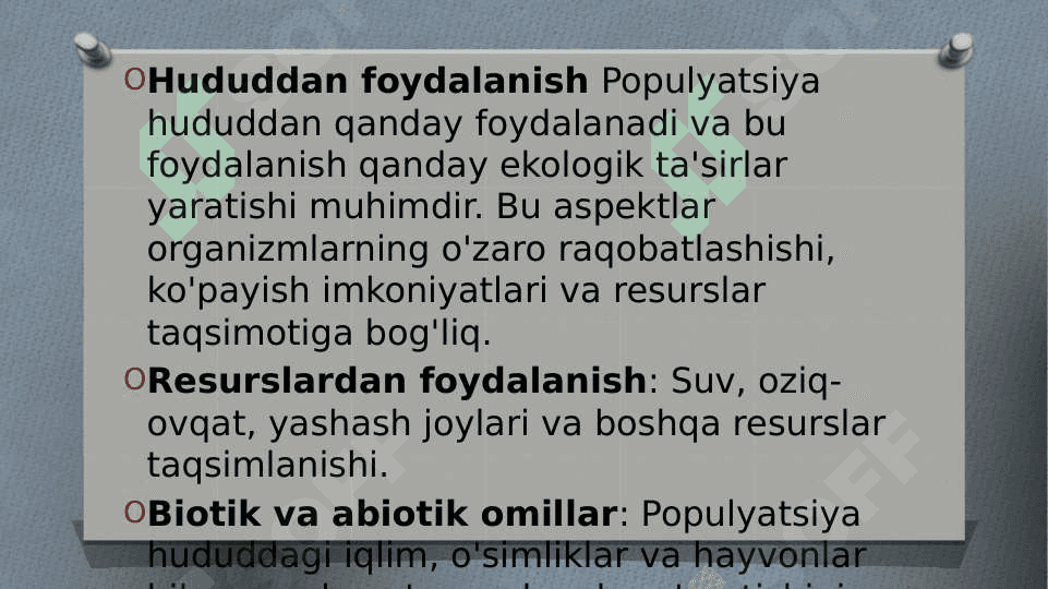 POPULYATSIYA STRUKTURASI.UNING HAYOT KECHIRISHB TARZI VA HUDUDDAN FOYDALANISH 8