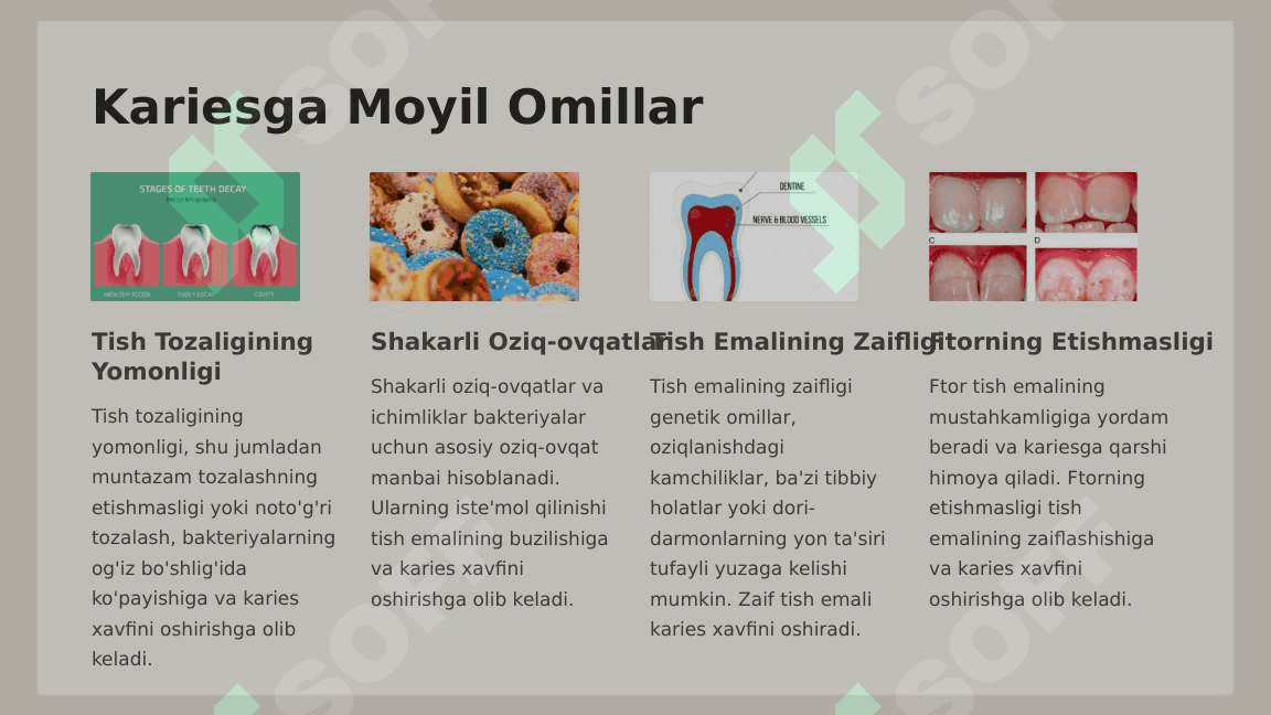 Karies kasalligini  profilaktikasi.  Kariesni profilaktik  omillar guruhi  haqida ma’lumot. 3