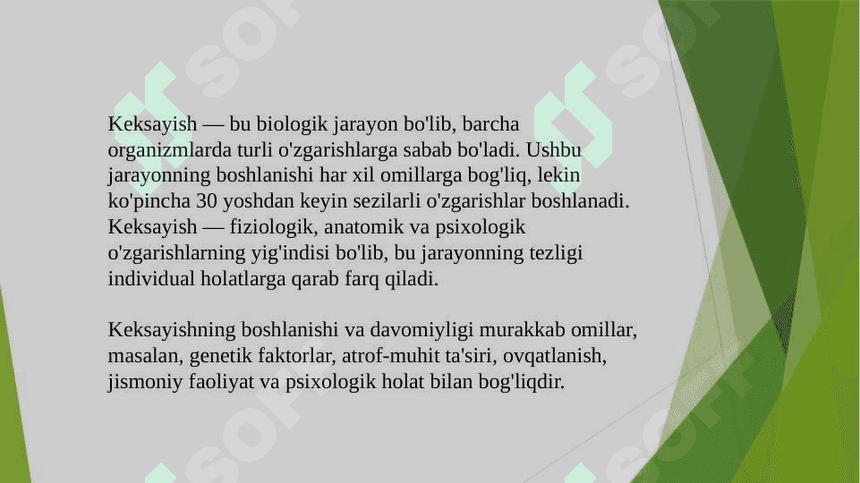 Organizmdagi keksayish davriga xos o`zgarishlar 2