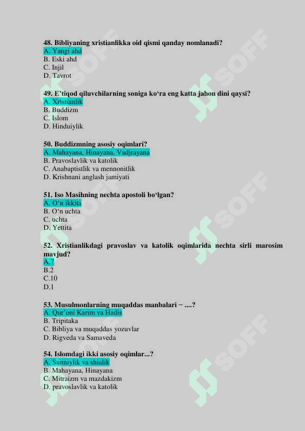 Dinshunoslik test 8