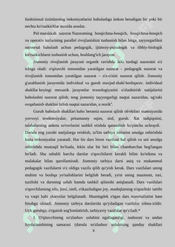 Jismoniy tarbiya darslarida pedagogik nazorat olib borish 8