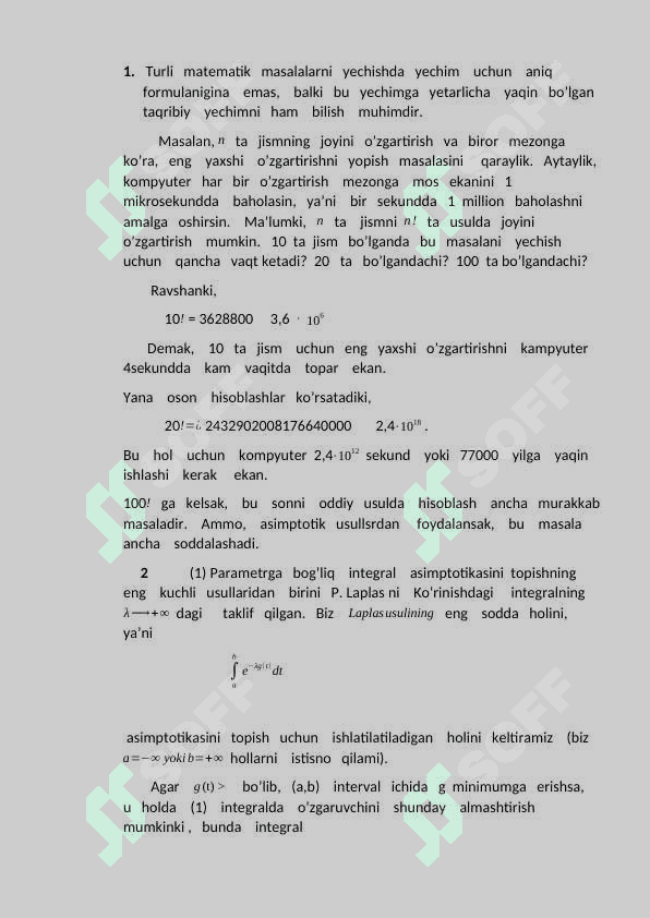 Parametrga bog’liq integrallarni asimptotik hisoblash usullari 4