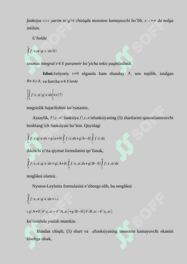 Parametrga bog’liq xosmas integrallar 7