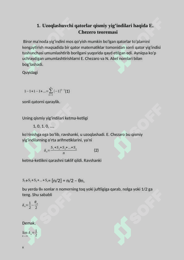 Uzoqlashuvchi qatorlarni jamlash 4