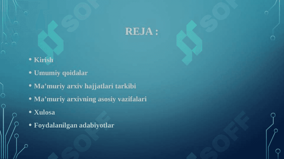 O‘zbekiston Respublikasi davlat hokimiyati va boshqaruvi organlari, korxonalar, muassasalar va tashkilotlardagi idora arxivi to‘g‘risida NAMUNA NIZOM 2