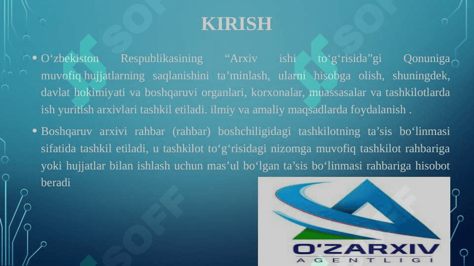 O‘zbekiston Respublikasi davlat hokimiyati va boshqaruvi organlari, korxonalar, muassasalar va tashkilotlardagi idora arxivi to‘g‘risida NAMUNA NIZOM 3