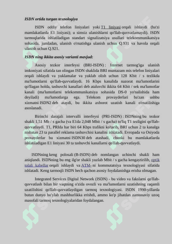 ISDN TARMOG’INING SIGNALIZATSIYASI. ISDN TARMOG’INI ALMASHTIRISH 2