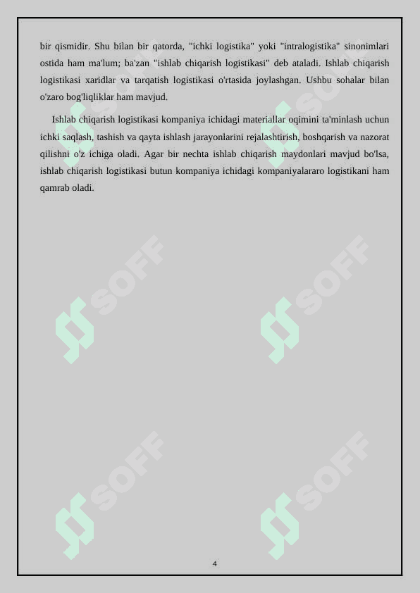 Ichki ishlab chiqarish logistikalarining 4