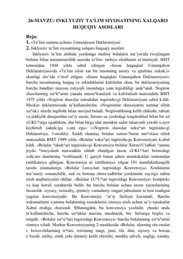 Inklyuziv ta limning xalqaro huquqiy asoslari