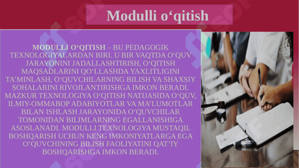 MODULLI O’QITISH TEXNOLOGIyalari 5