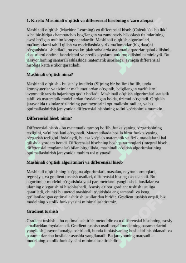 Mashinali oʻqitish algaritmlarida differensial hisob tatbiqlari 3