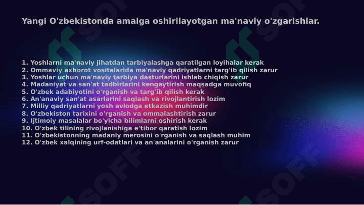 Yangi O'zbekistonda amalga oshirilayotgan ma'naviy o'zgarishlar. 2