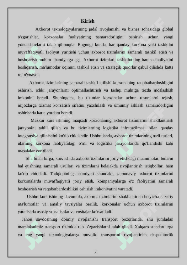 Korxonaning axborot tizimlarini shakllantirish. 2