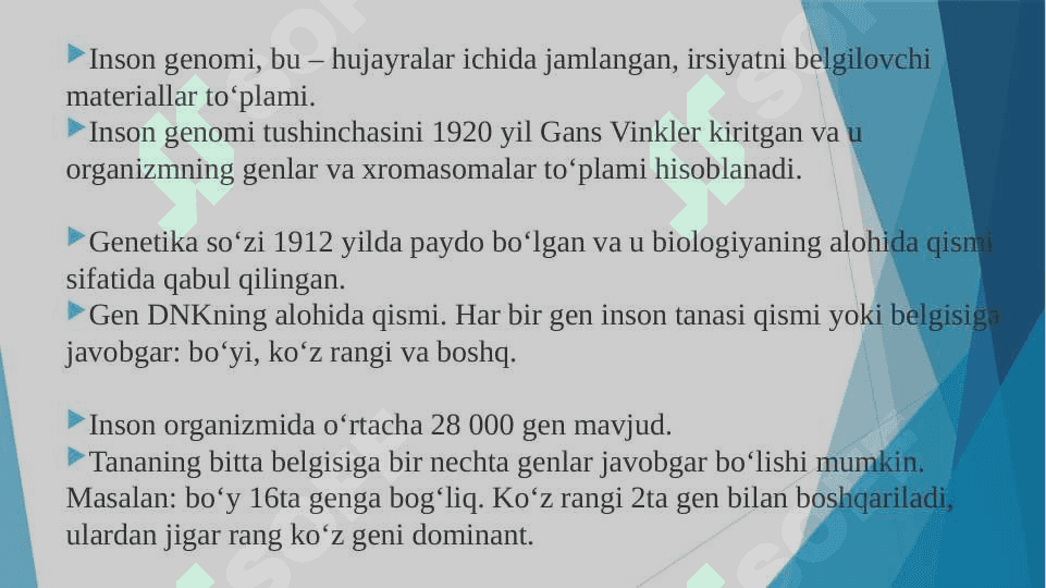 Yallig‘lanishni tizimli tasirlari. Hujayradan tashqari matriks va hujayra-matriks o‘zaro tasiri. To‘qima regeneratsiyasi mexanizmi. Genetik buzilishlar. Mutatsiyalar. Mendelga oid buzilishlar. Ko‘p faktorli nasldan o‘tish buzilishlari. Normal kariotip. Noklassik nasldan o‘tadigan monogen kasalliklar. Molekulyar diagnoz. Genetik kasalliklarni diagnozi. 7