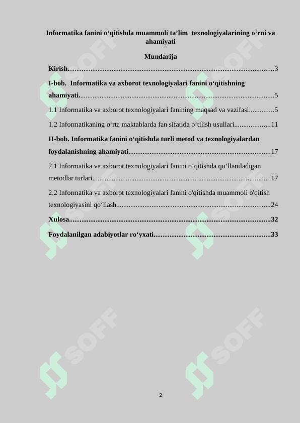 Mavzu: Informatika fanini o'qitishda muammoli ta’lim  texnologiyalarining o’rni va ahamiyati 2