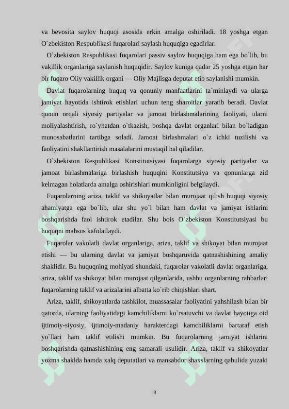 FUQAROLIK TUSHUNCHASI VA O'ZBEKISTON RESPUBLIKASI FUQAROLIGI 8