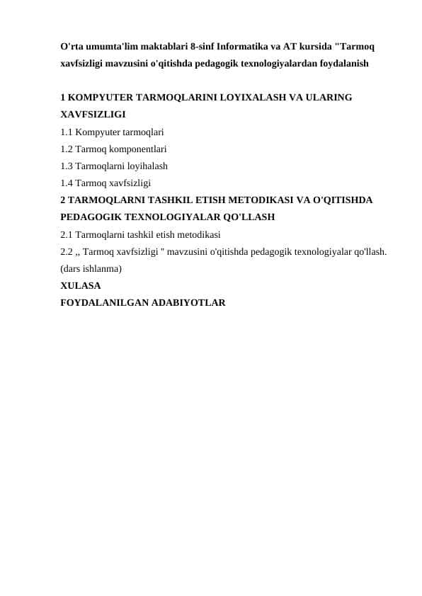 O'rta umumta'lim maktablari 8-sinf Informatika va AT kursida 1