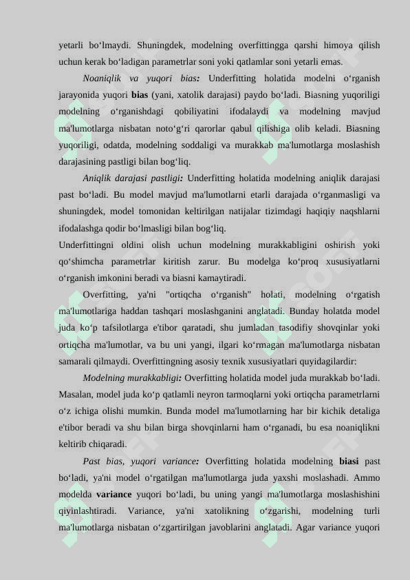 Mashinali o‘qitishda Underfitting va Overfitting muammolari. Bias va Variance tushunchalari 8