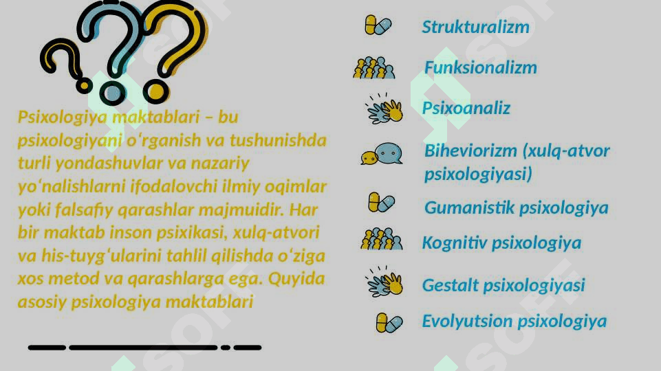 Psixologiya maktablari.
Psixologiyaning tadqiqot metodlari 2