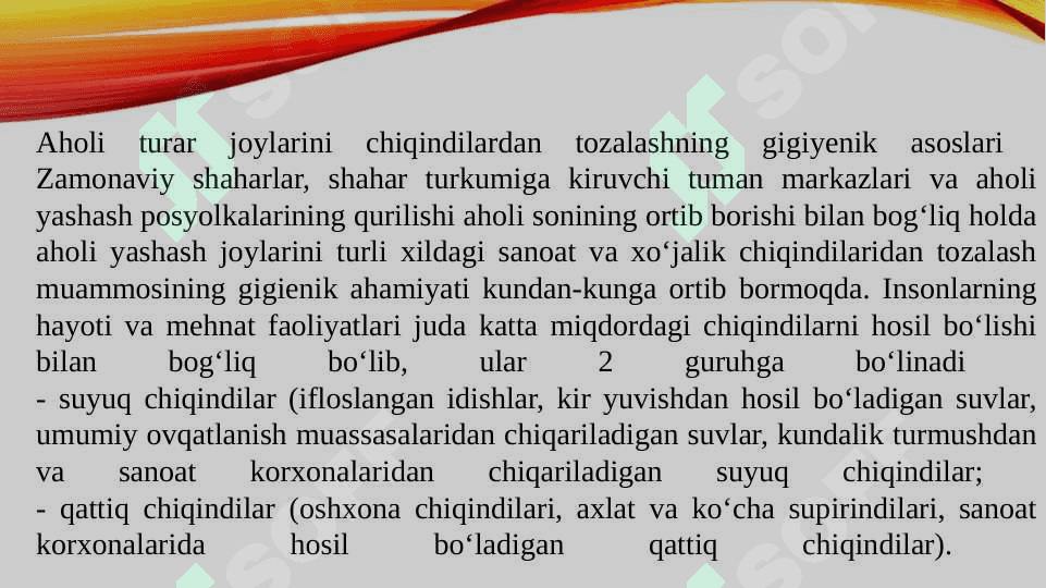 Aholi yashash joylarini qattiq maishiy chiqindidan sanitariya tozalashning rejasini tuzish 2