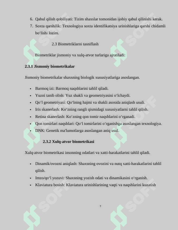 Shaxsni identifikatsiyalashning biometrik vositalari. Biometrik autentifikatsiya usullari 7
