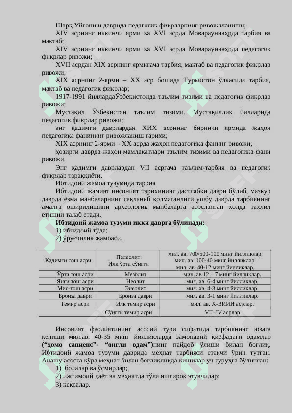 PEDAGOGIKA TARIXI FAN SIFATIDA.  ENG QADIMGI DAVRLARDAN VII ASRGAChA TA’LIM-TARBIYa VA PEDAGOGIK FIKRLAR 2