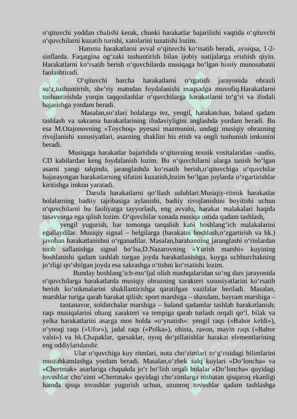 MUSIQIY- RITMIK XARAKATLAR FAOLIYATINI SHAKLLANTIRISH USLUBLARI 2