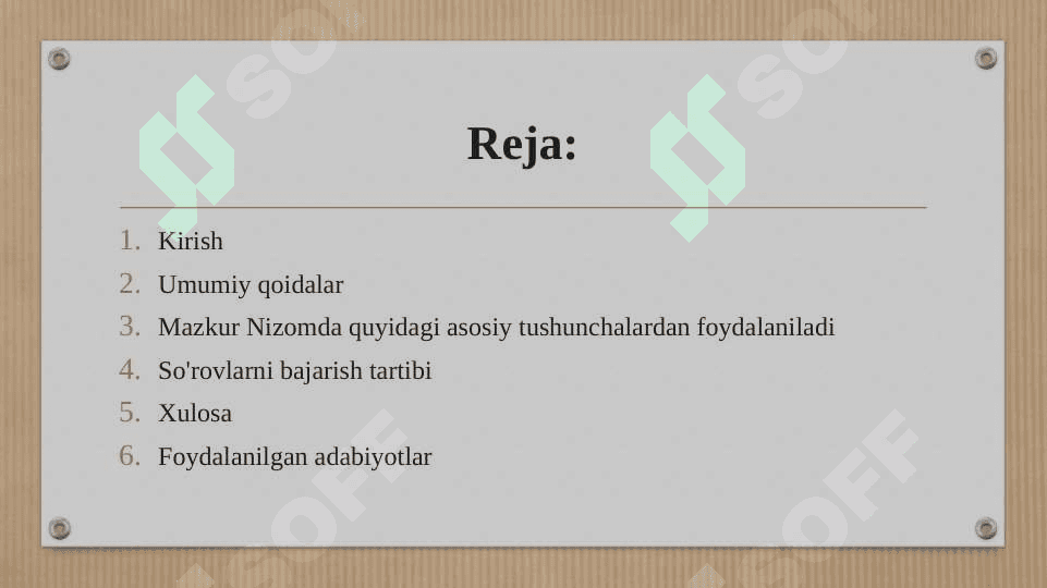 Oʼzbekiston Respublikasi fuqarolari, chet el fuqarolari va fuqaroligi boʼlmagan shaxslarning huquqlari va qonuniy manfaatlarini taʼminlash yuzasidan xorijdan kelib tushgan arxiv hujjatlari boʼyicha soʼrovlar ijrosini taʼminlash tartibi toʼgʼrisida NIZOM 3