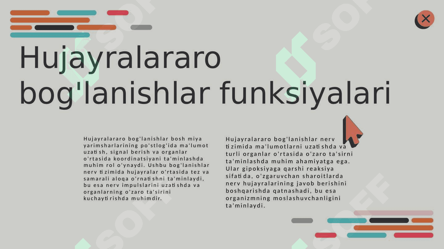 Bosh miya yarimsharlari po'stlog'ida hujayralararo bog'lanishlar. Bosh miya yarimsharlarining po'stlog'ini gipoksiyaga reaksiyasi 4