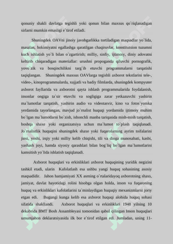 O’zbekiston respublikasida ommaviy axborot  vositalarining faoliyati 3