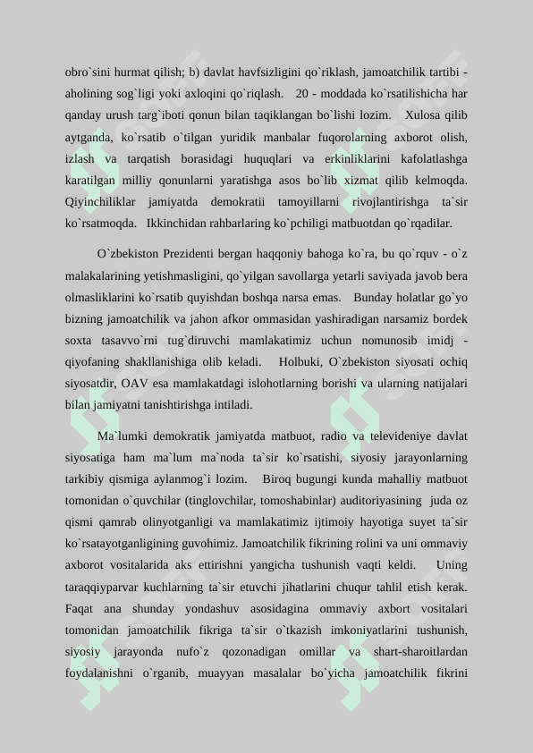 O’zbekiston respublikasida ommaviy axborot  vositalarining faoliyati 7