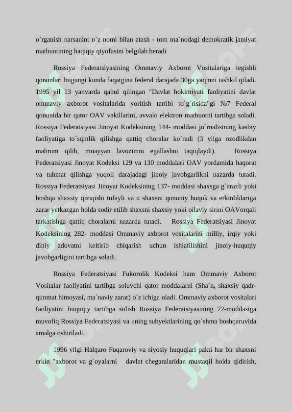 O’zbekiston respublikasida ommaviy axborot  vositalarining faoliyati 8
