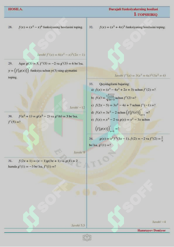 Hosila. 0 dan 100 gacha olib chiqadigan natija 7