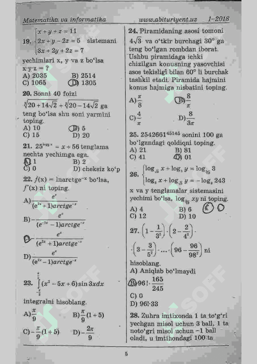 Matematika variant 2018 4