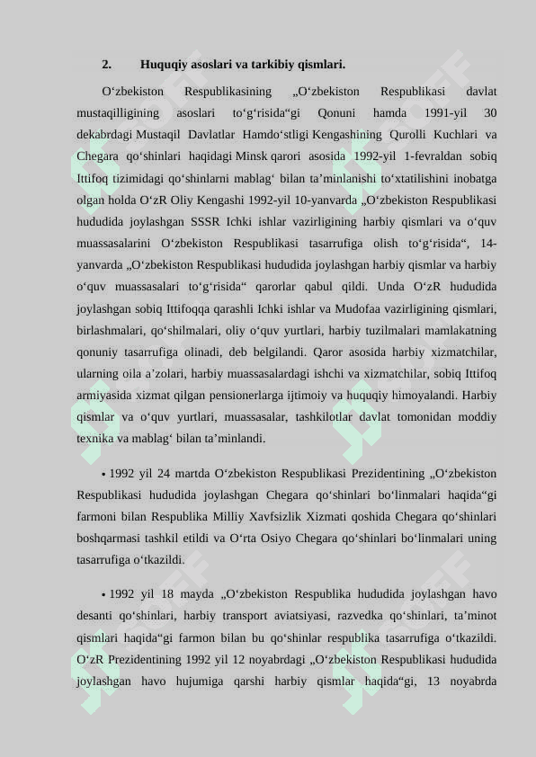 Oʻzbekiston Respublikasi Qurolli Kuchlari va uning tashkil topishi 6