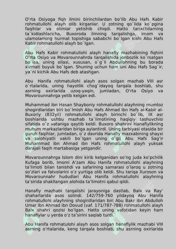 Markaziy osiyo tarixida xanafiya mazxabining o’rni 6